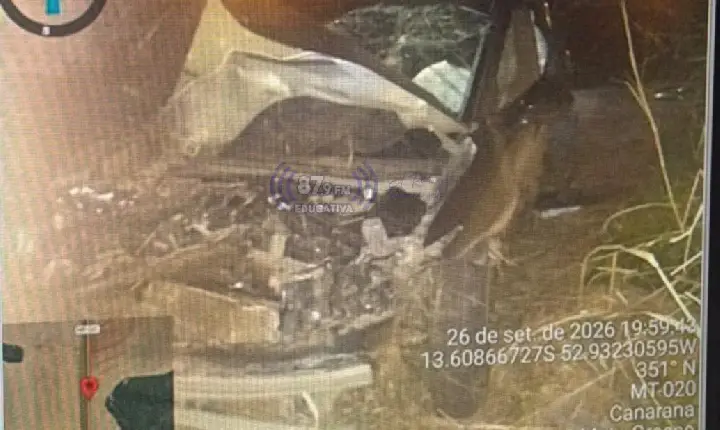 Carro capota após atingir anta na MT-020, entre Paranatinga e Canarana