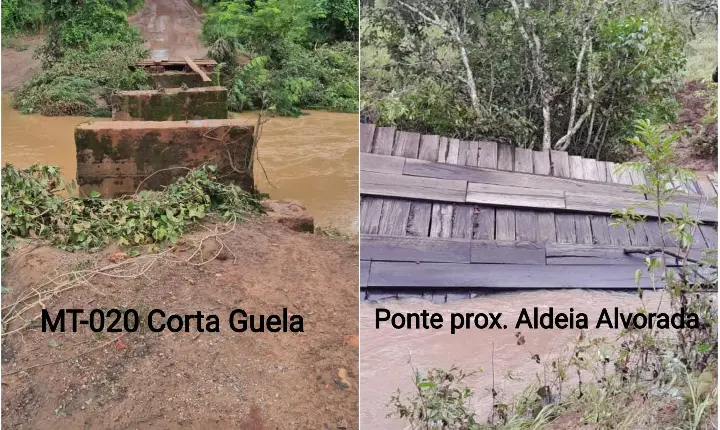 Fortes chuvas provocam primeira cheia da temporada e destroem pontes em Paranatinga