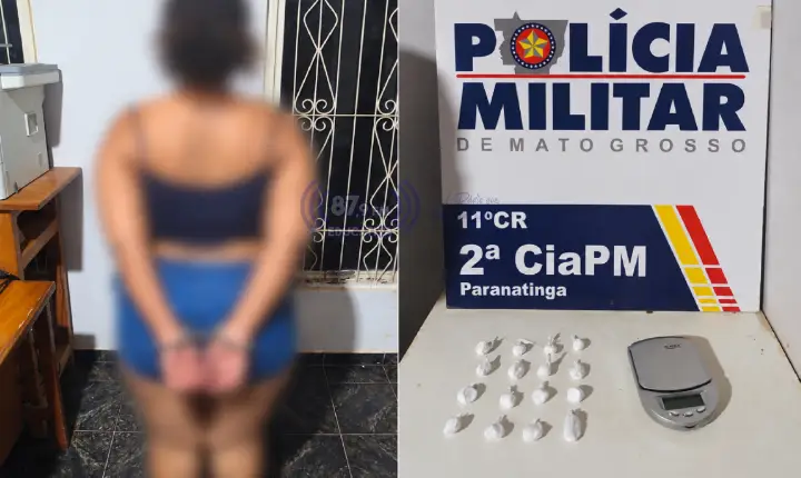 PM prende jovem suspeita de tráfico e apreende 16 porções de cocaína em Paranatinga