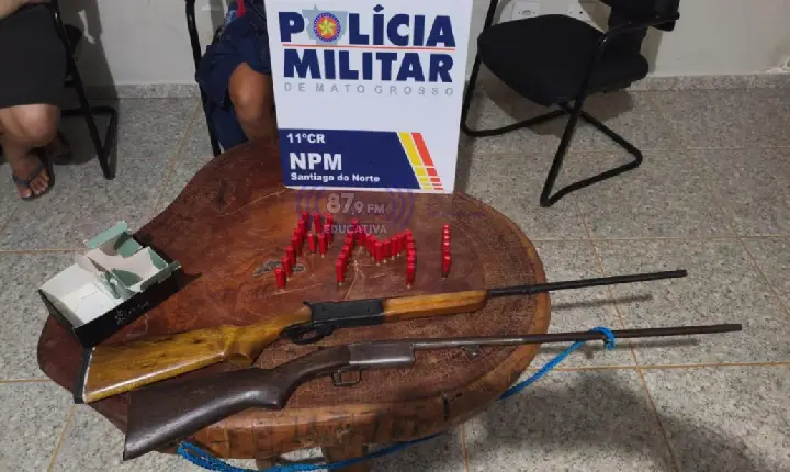 Polícia apreende duas espingardas e 37 munições após ocorrência em Santiago do Norte