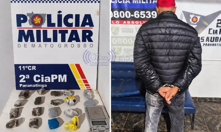 Polícia Militar detém jovem suspeito de tráfico e apreende 18 porções de maconha em Paranatinga