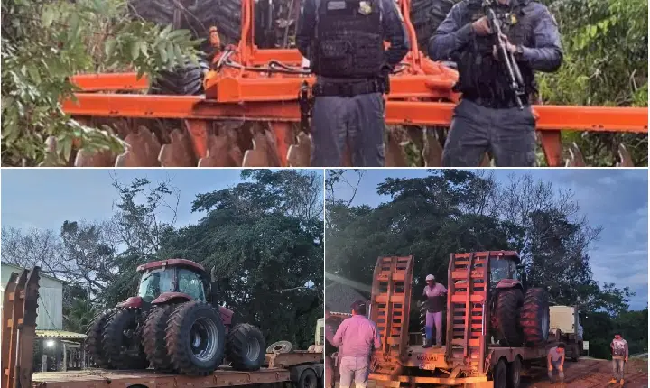 Polícia Militar segue rastro e recupera trator da prefeitura que foi furtado em Gaúcha do Norte