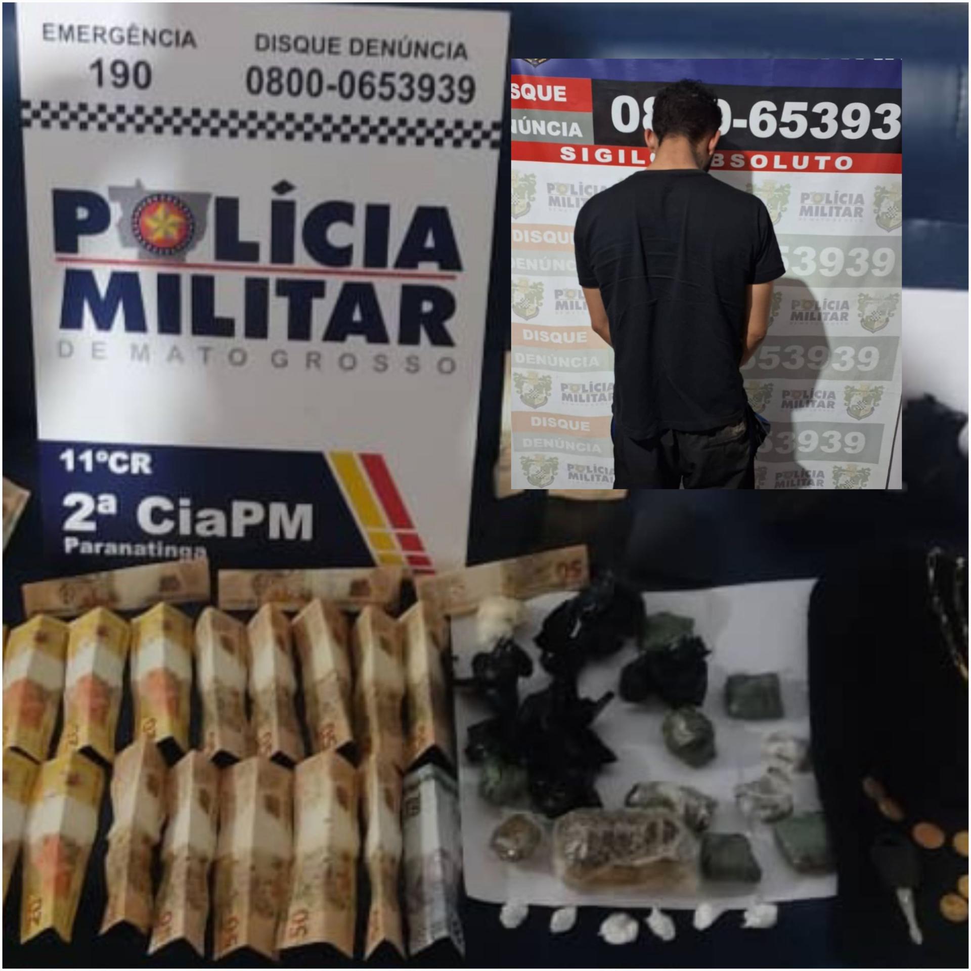 PM prende traficante com dinheiro simulacro de arma e drogas em Paranatinga