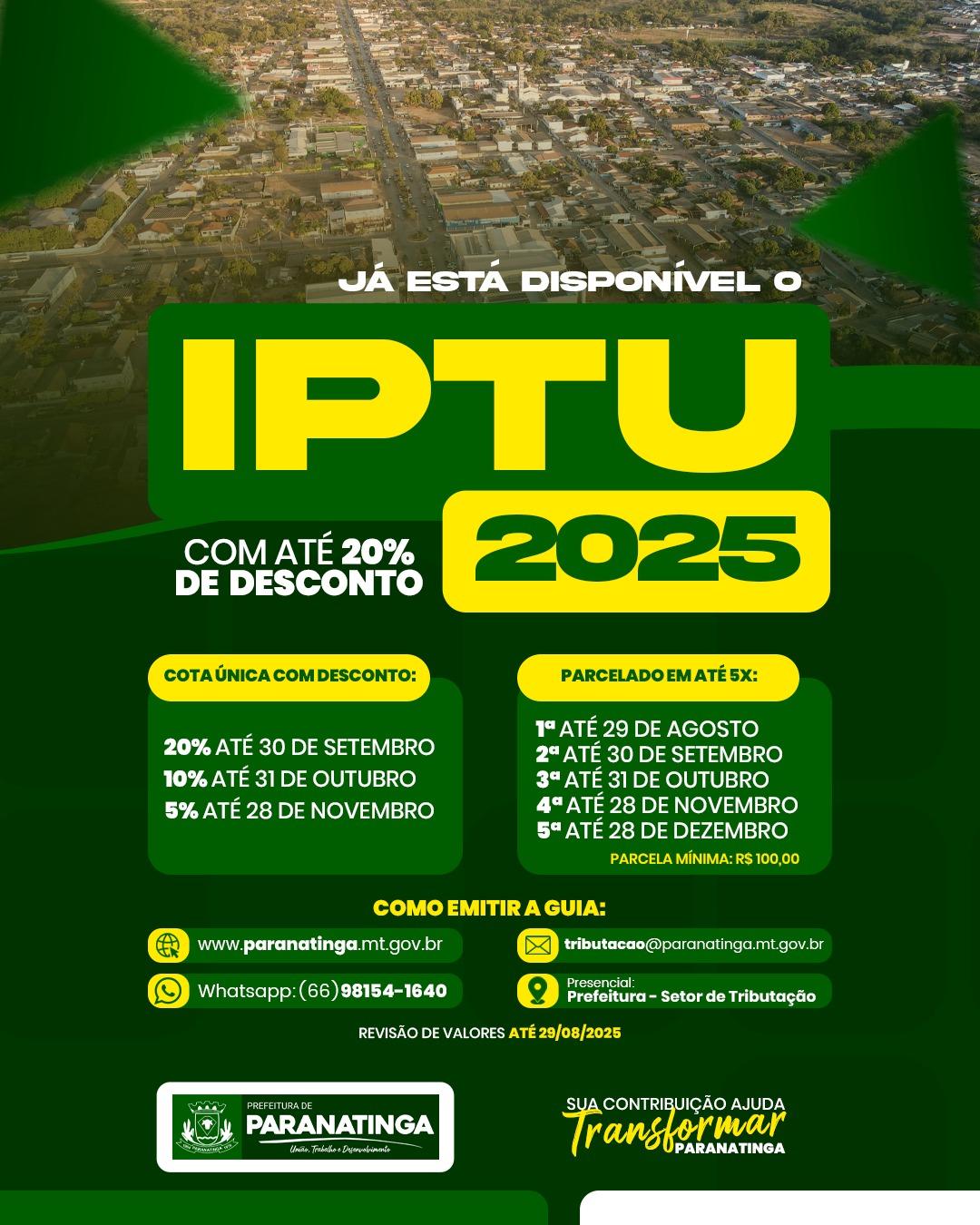 IPTU 2025 está disponível com descontos de até 20% para pagamento à vista
