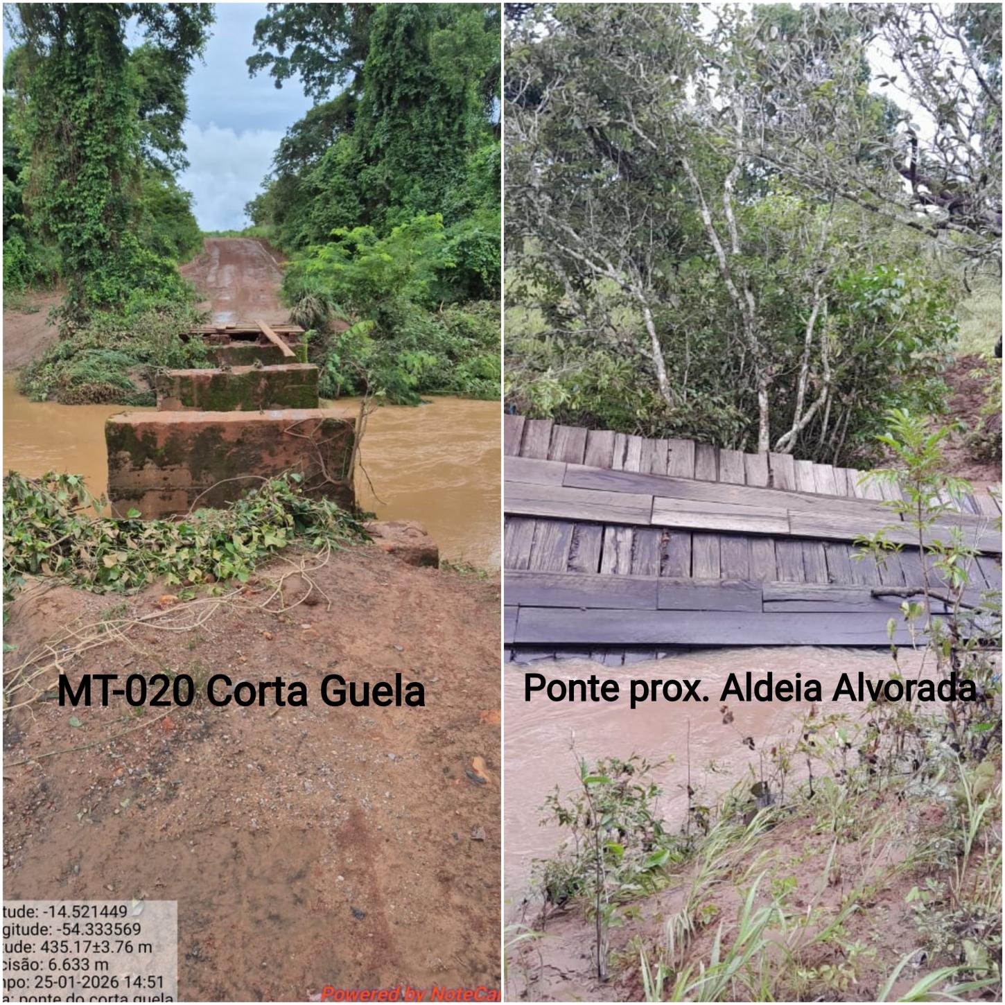 Fortes chuvas provocam primeira cheia da temporada e destroem pontes em Paranatinga
