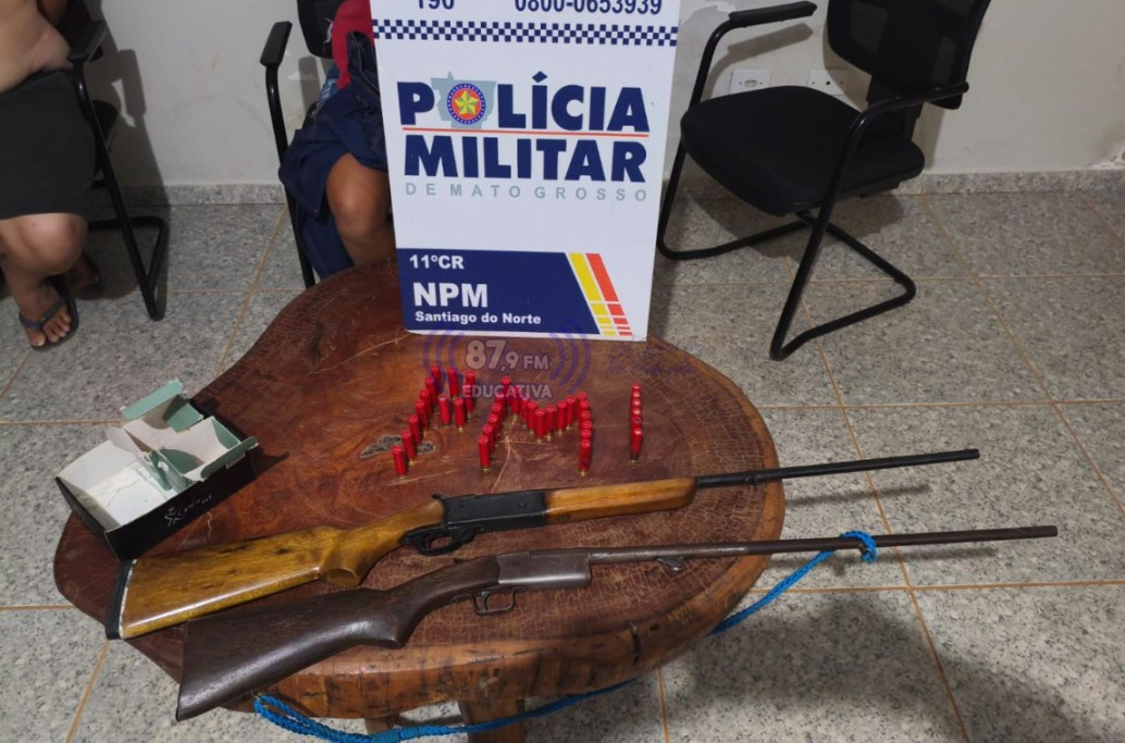 Polícia apreende duas espingardas e 37 munições após ocorrência em Santiago do Norte