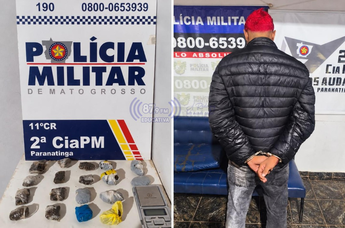 Polícia Militar detém jovem suspeito de tráfico e apreende 18 porções de maconha em Paranatinga